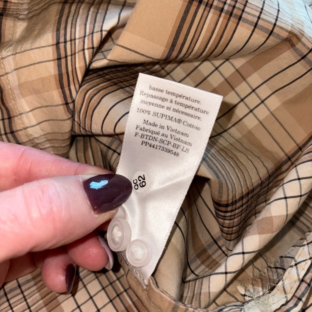 Everlane Supima Cotton Oversized Plaid Button Up Shirt Small Neutral Khaki - Picture 7 of 7